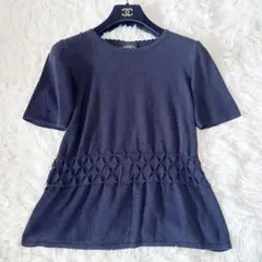 laura ashley ローラアシュレイ サマーニット ビーズ　濃紺 M