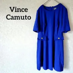一点物✨Vince Camuto【6】 半袖ひざ丈ワンピース ブルー/青