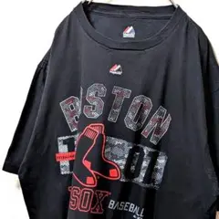 マジェスティックMLBボストンレッドソックスロゴ Tシャツブラック黒XL古着