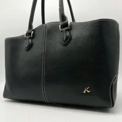 現行美品 キタムラ ハンドバッグ シボレザー ロゴ金具 ブラック A4可 通勤