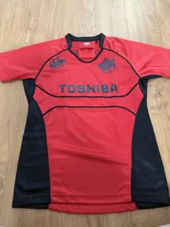TOSHIBA ラグビーシャツ 赤 黒 半袖