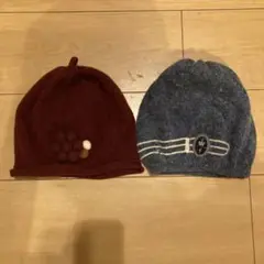 ファミリア ニット帽セット ワインレッド グレー