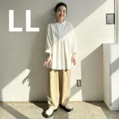 mir..×pusan チャイナボタン ブラウス シャツ　白 ぷーさん LL
