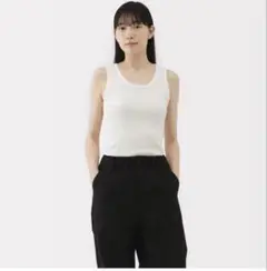 MUJI ストレッチリブ編みタンクトップ　ホワイト