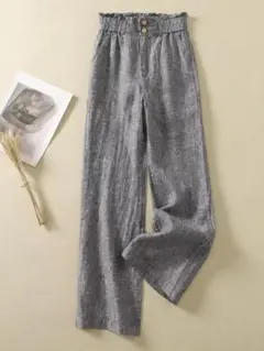 リネンワイドパンツ　麻　グレー