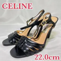 超美品 CELINE サンダルアンクルストラップ スタックドヒール レザー