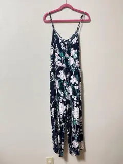 サロペット　花柄　ネイビー　オールインワン　ハンドメイド　オーバーオール　綿