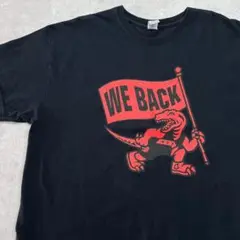 恐竜　旗　WE BACK　ユニークイラスト　Tシャツ　古着　ブラック　黒　XL