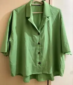 オーバーシャツ☆ショート丈☆ボーリングシャツ☆グリーン☆オーバーサイズ
