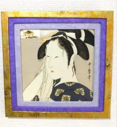浮世絵 歌麿美人画 　 手作り額縁入り　20cm x 20cm