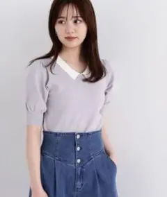 バイカラー襟付きニット プロポーションボディドレッシング