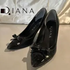 DIANA　ダイアナ　ブラック　エナメル　パンプス　ヒール　AS36【Y】