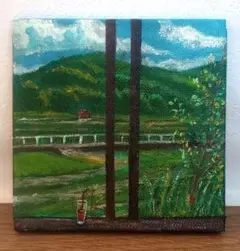 風景画 ミニ絵画　「初夏の楽しみ」ハンドメイド　原画　手描き　1点物