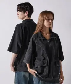 【新品】CLEL ヴィンテージ 半袖 ハーフジップ Tシャツ ブラック