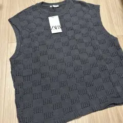 ZARA ザラ 幾何学ジャガードシャツ ノースリーブ M