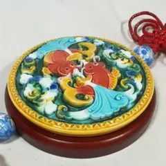 中国 陶器と木製 壁飾り 壁飾り 風水 開運 縁起物
