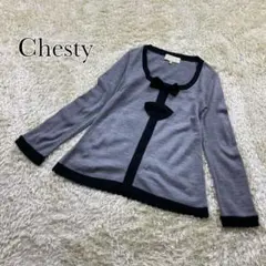 美品✨Chesty トップス リボン レース バイカラー ウール freeサイズ