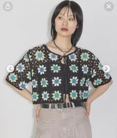 PAGEBOY クロシェライクリボン半袖トップス