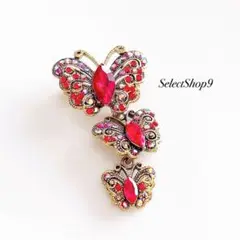 新品未使用品♡ブローチ3連バタフライ蝶々レッドゴールドヴィンテージアンティーク
