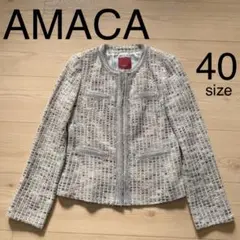 AMACAアマカツイードノーカラージャケット サイズ40 L相当
