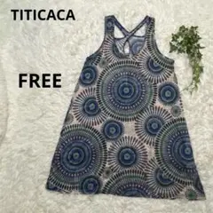 TITICACA チチカカ　円形模様ノースリーブチュニック　ブルー　FREE
