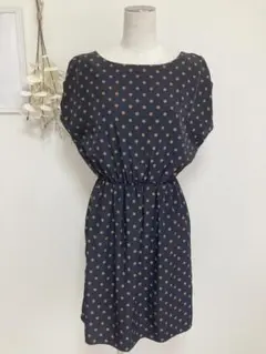 ルージュヴィフ　ワンピース　ドット柄　ネイビー
