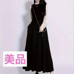 【美品♡】ブラック ノースリーブ ロング ワンピース ストレッチ素材 M
