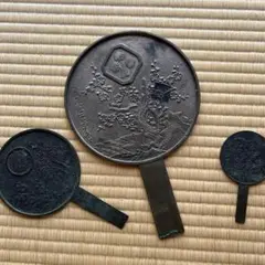 アンティーク銅鏡　藤原一族 藤原 栄信　政重　重義の三枚 アンティーク銅鏡 藤原一族 藤原 栄信 政重 重義の三枚
