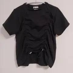 apres jour mignon 黒 Tシャツ ルーズフィット ギャザー付き