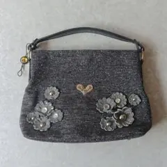 美品 Think Bee! Just Heart 花モチーフ 黒トートバッグ