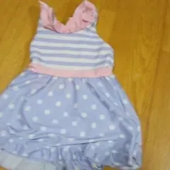 女の子向け水着 120cm 水色と白のストライプ