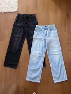【ほぼ未使用】ユニクロ　バギージーンズセット　ブラック&ライトブルー