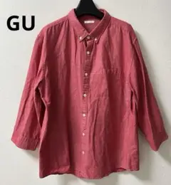 GUボタンダウン七分袖シャツ ピンク系 メンズXLサイズ