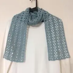 コットンのストール ショール UV対策 くすみブルー ハンドメイド