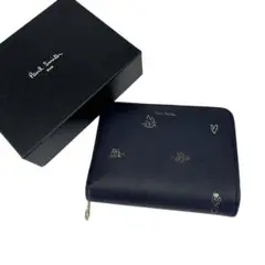 極美品 PaulSmith 折り財布 ドゥードゥル キャット ネイビー