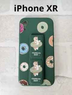 ⭐️iPhone XRスマホケース 濃い緑 かわいい ドーナツ 猫
