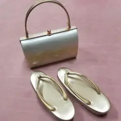 金の和装バックと草履(Lサイズ)