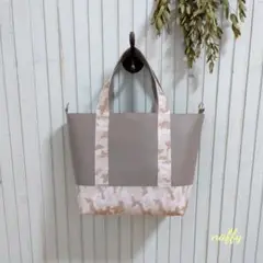 グレー×カモフラ☆コンビレザートートバッグ