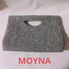 美品MOYNA水色/シルバー ビーズ装飾 ハンドル付きクラッチバッグ