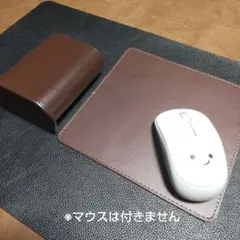 ブラウンレザー調マウスパッドとペンスタンド