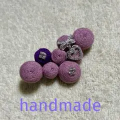 ハンドメイド　刺繍ブローチ　ハート　ボンボンブローチ209