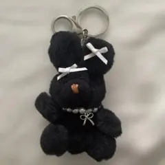 【新品】リボン付ウサギキーホルダー 黒