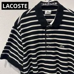 ラコステ LACOSTE ボーダー 半袖 ポロシャツ 緑ワニ ロゴ刺繍　白黒