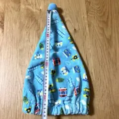【未使用】タオルキャップ キッズ 水色 新幹線 電車デザイン ポンポン付