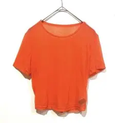 オレンジ　Tシャツ　伸縮　透け感　ダンス　衣装　XS