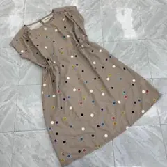 MELROSE CLAIRE ドット柄ワンピース ベージュ 半袖 オシャレ