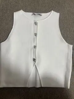 ZARA プレーンニット クロップドトップス ホワイト