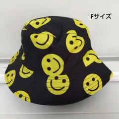 スマイル柄　レディース　ハット　Fサイズ　黒