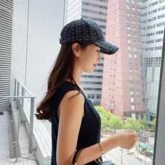 ブラック再入荷！綺麗め　ツィードキャップ　ZARA　上品　韓国　ママコーデ