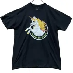 メンズTシャツ　黒　L　ユニコーン　キラキラ　カジュアル　個性的【3623】